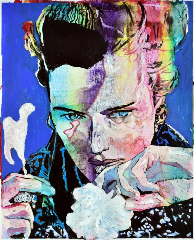 Model Nr.4(Serie HandCap), Öl & Acryl auf Papier, 50X40 Cm, 2022