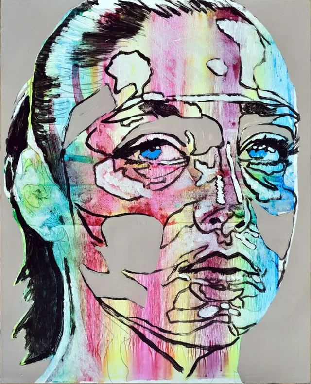 Model Nr.12(Serie Headline), Öl & Acryl auf Papier, 50X40 Cm, 2022