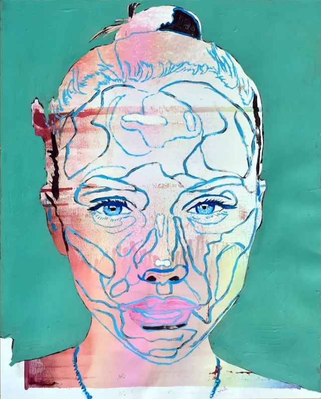 Model Nr.13(serie Headline), Öl & Acryl auf Papier, 50X40 Cm, 2022