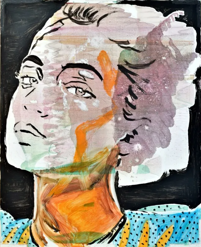 Model Nr.41(mit blauer Bluse), Öl & Acryl auf Papier, 50X40 Cm, 2020