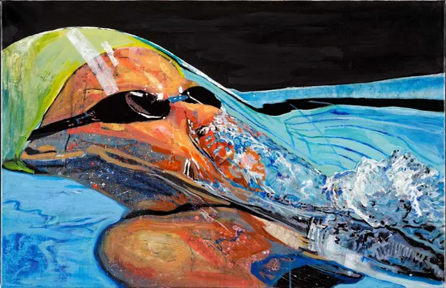 Nachtschwimm3 2015 Acryl, Öl und Tusche auf Hanji75X116Cm