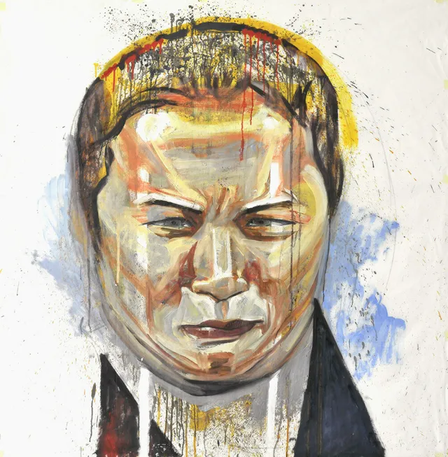 o.T. 1 (grüne und braune Auge)Öl auf Hanji auf Leinwand 135X135cm 2010