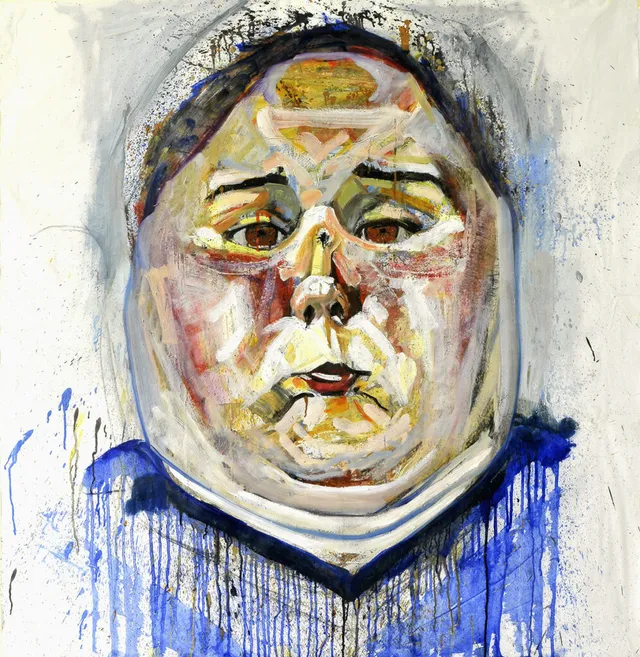 o.T. 4 (braune Auge)Öl auf Hanji auf Leinwand 135X135cm 2010