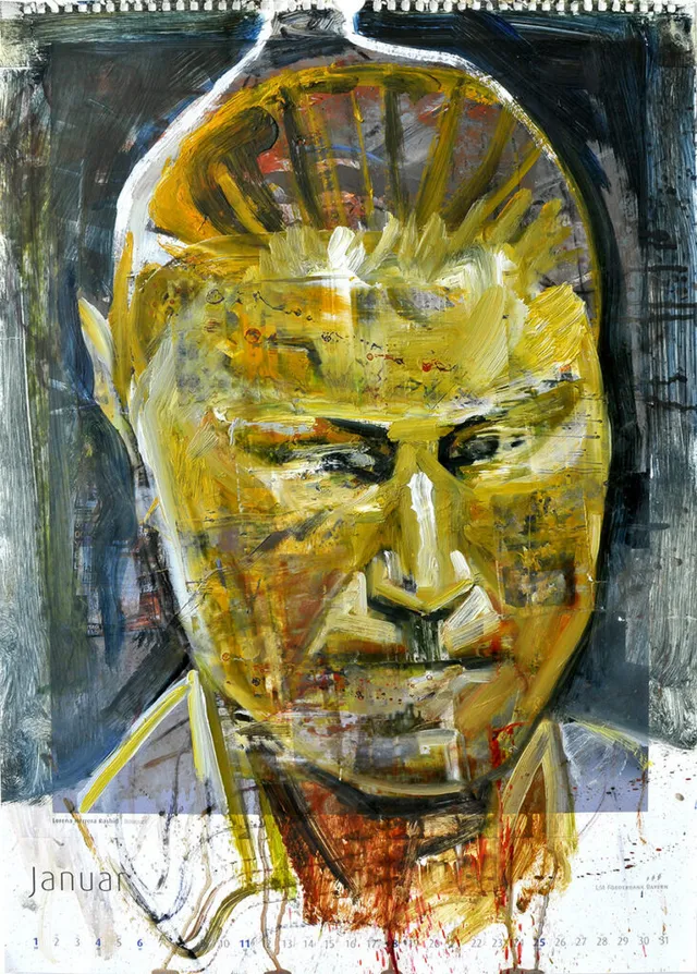 o.T.(Tennisspielerin) 4 2010 Öl auf Kalenderpapier 57X40Cm